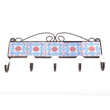 Turquoise And Red Floral Tiles Hooks